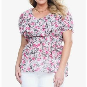 Torrid Sheer Floral Blouse Pink And Grey Size 1X